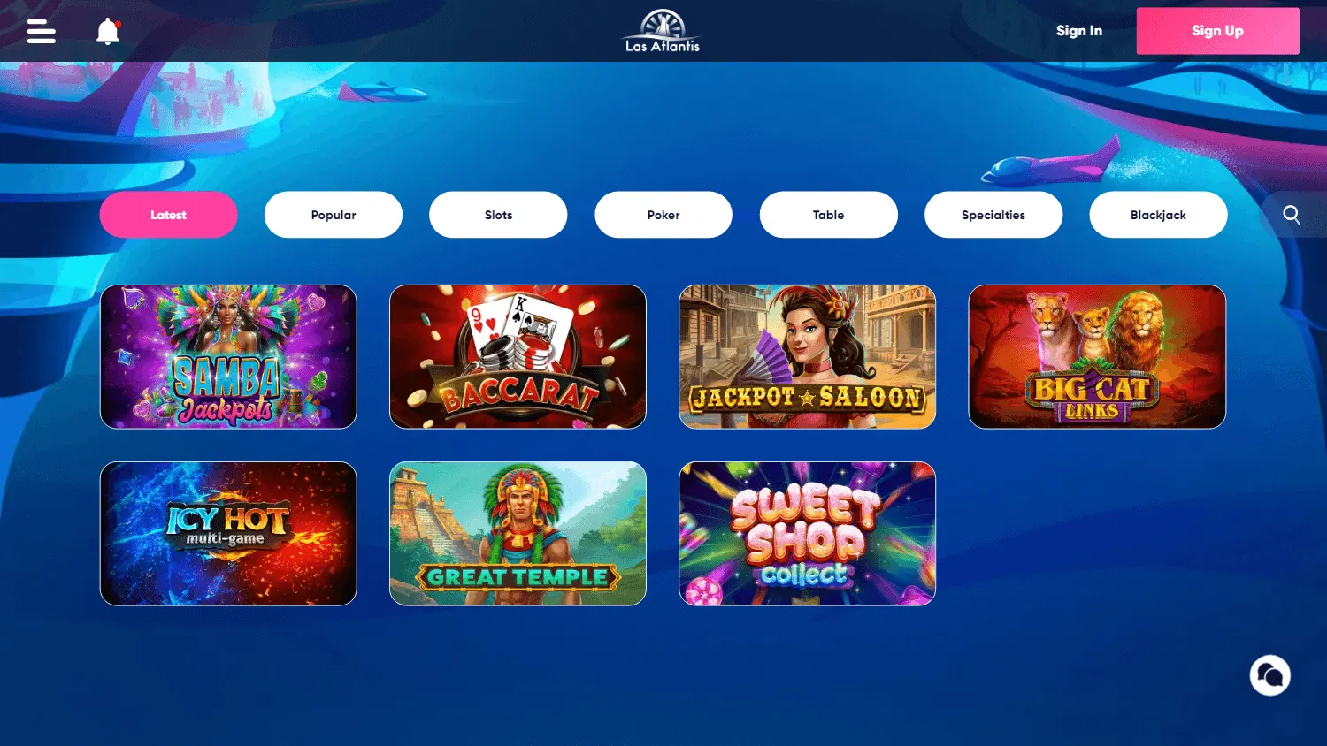 Las Atlantis Casino desktop games