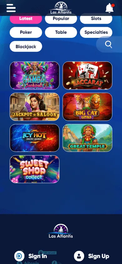 Las Atlantis Casino mobile games